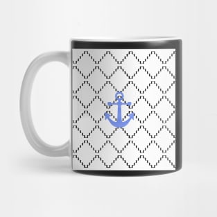 Abstract geometric pattern - black and white - blue anchor Mug